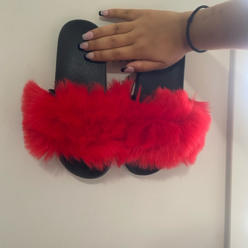 Fashion Nova Red Furry Sandals